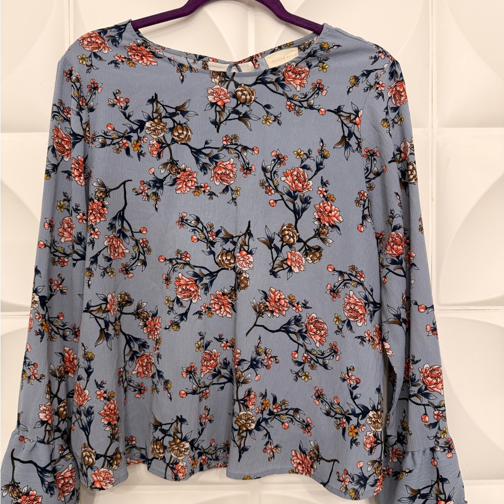 MELLODAY Floral Print Blouse in Blue and Pink